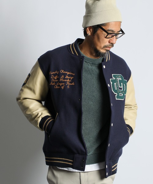The DUFFER of ST.GEORGE（ザダファーオブセントジョージ）の「VARSITY JACKET：バーシティジャケット スタジャン（スタジャン・メンズ・バーガンディー/ネイビー・SMALL/MEDIUM/LARGE/X-LARGE）」の3枚目の写真