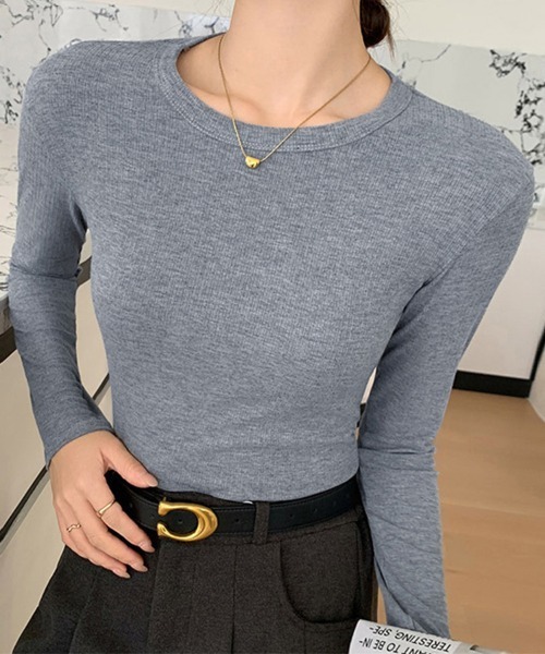 ONEP STAR(ワンピスター)の「リブ編み×ラウンドネックニットトップス(ニット/セーター・レディース・ブラック/ベージュ/グレー/オフホワイト/ブルー/チョコ・MEDIUM/X-LARGE/LARGE)」の17枚目の写真
