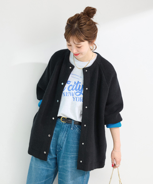 B.C STOCK(ベーセーストック)の「《追加3》2層スムース編みロングカーディガン(カーディガン/ボレロ・レディース・グレー/ブラック・FREE)」の2枚目の写真