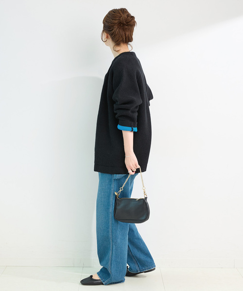 B.C STOCK(ベーセーストック)の「《追加3》2層スムース編みロングカーディガン(カーディガン/ボレロ・レディース・グレー/ブラック・FREE)」の5枚目の写真