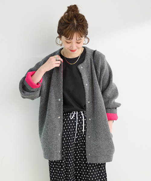 B.C STOCK(ベーセーストック)の「《追加3》2層スムース編みロングカーディガン(カーディガン/ボレロ・レディース・グレー/ブラック・FREE)」の16枚目の写真