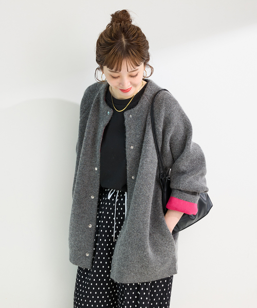 B.C STOCK(ベーセーストック)の「《追加3》2層スムース編みロングカーディガン(カーディガン/ボレロ・レディース・グレー/ブラック・FREE)」の17枚目の写真