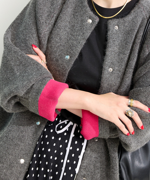 B.C STOCK(ベーセーストック)の「《追加3》2層スムース編みロングカーディガン(カーディガン/ボレロ・レディース・グレー/ブラック・FREE)」の20枚目の写真