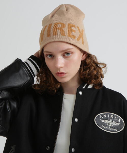 AVIREX（アヴィレックス）の「《直営店限定》AVIREX LOGO BEANIE/ロゴ ビーニー/ニットキャップ（ニットキャップ/ビーニー・レディース・ブラック/ベージュ・F）」の2枚目の写真