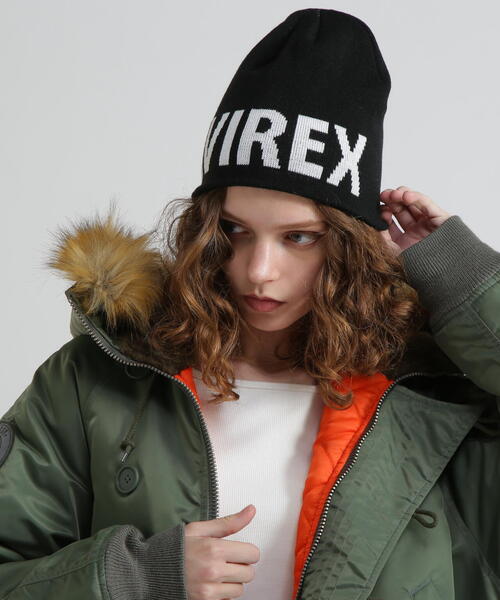 AVIREX（アヴィレックス）の「《直営店限定》AVIREX LOGO BEANIE/ロゴ ビーニー/ニットキャップ（ニットキャップ/ビーニー・レディース・ブラック/ベージュ・F）」の8枚目の写真