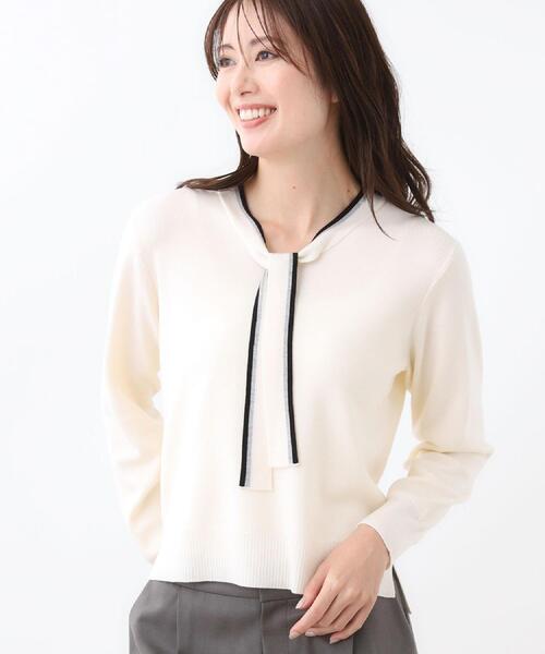 Reflect（リフレクト）の「【秋映え／なめらかな着心地】バイカラーボウタイ付きニット（ニット/セーター・レディース・グレー系その他5/ホワイト系7/ブルーグリーン/ブラック系4/パープル系1・11/09/07/05/15 /13）」の12枚目の写真