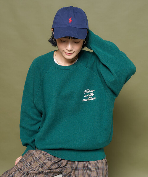 セール】ブラシ刺繍 ラグランニット/ スウェットライクニット（ニット