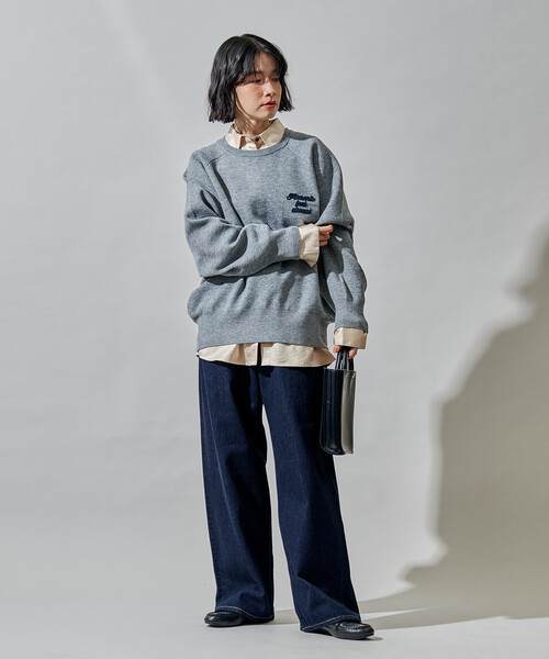 セール】ブラシ刺繍 ラグランニット/ スウェットライクニット（ニット