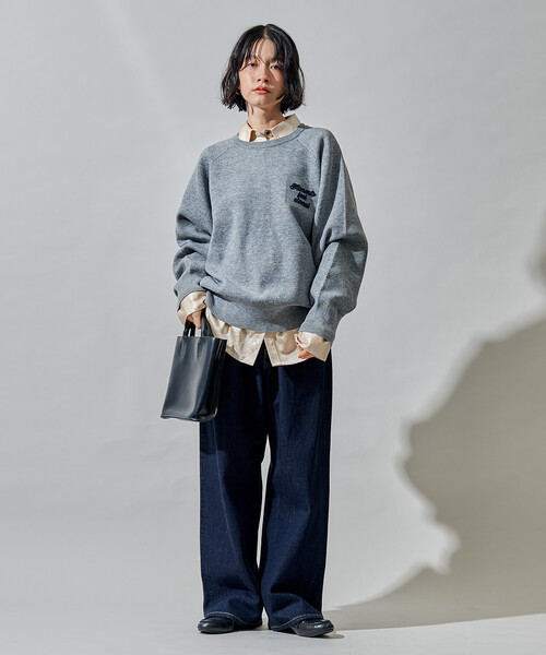 FREAK'S STORE(フリークスストア)の「ブラシ刺繍 ラグランニット/ スウェットライクニット(ニット/セーター・レディース・ライトグレー/グリーン/ネイビー・フリ-)」の18枚目の写真