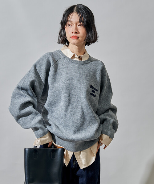 セール】ブラシ刺繍 ラグランニット/ スウェットライクニット（ニット