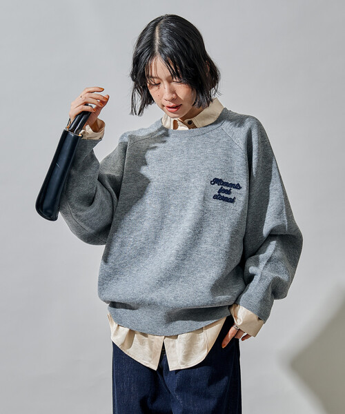 セール】ブラシ刺繍 ラグランニット/ スウェットライクニット（ニット