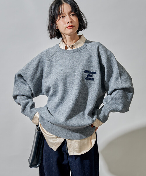 セール】ブラシ刺繍 ラグランニット/ スウェットライクニット（ニット