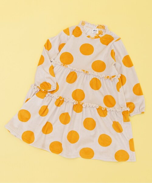 BREEZE（ブリーズ）の「【WEB限定/ジュニア対応】レトロ総柄ベロアワンピース（ワンピース・キッズ・イエロー/ネイビー/オフホワイト・100/120/110/90/140/130）」の3枚目の写真
