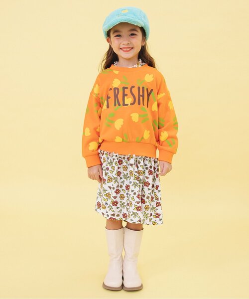 BREEZE（ブリーズ）の「【WEB限定/ジュニア対応】レトロ総柄ベロアワンピース（ワンピース・キッズ・イエロー/ネイビー/オフホワイト・100/120/110/90/140/130）」の8枚目の写真