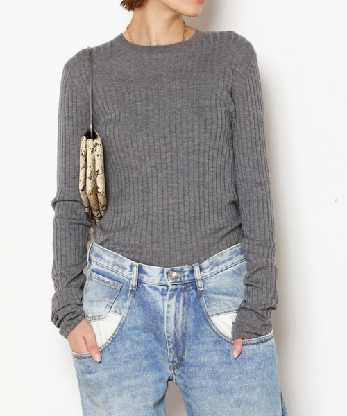 AP STUDIO（エーピーストゥディオ）の「ウールシルクワイドリブニット（ニット/セーター・レディース・チャコールグレー/ブラック/チョコ・FREE）」の2枚目の写真