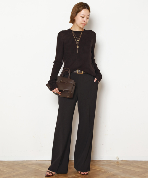 AP STUDIO（エーピーストゥディオ）の「ウールシルクワイドリブニット（ニット/セーター・レディース・チャコールグレー/ブラック/チョコ・FREE）」の4枚目の写真