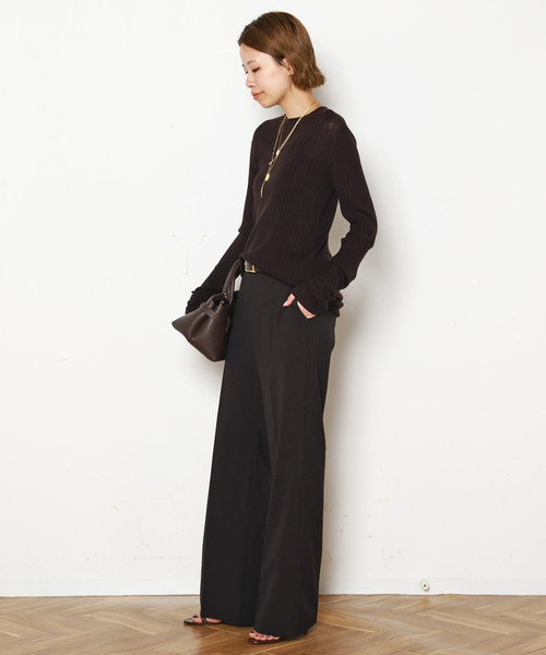 AP STUDIO（エーピーストゥディオ）の「ウールシルクワイドリブニット（ニット/セーター・レディース・チャコールグレー/ブラック/チョコ・FREE）」の5枚目の写真