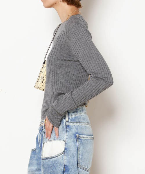 AP STUDIO（エーピーストゥディオ）の「ウールシルクワイドリブニット（ニット/セーター・レディース・チャコールグレー/ブラック/チョコ・FREE）」の7枚目の写真