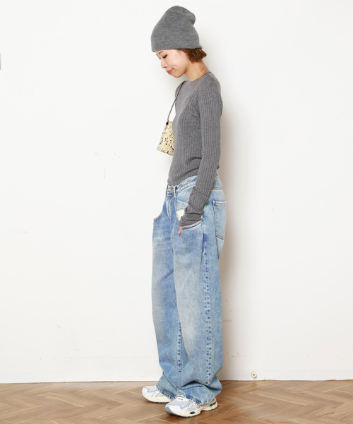 AP STUDIO（エーピーストゥディオ）の「ウールシルクワイドリブニット（ニット/セーター・レディース・チャコールグレー/ブラック/チョコ・FREE）」の10枚目の写真