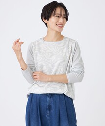 【ウォッシャブル】タイガープリントバイカラーチュニックカットソー