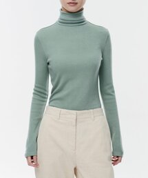 [ヒートタンダード] ウィメンズ薄起毛スリムタートルネック長袖Tシャツ [バジル]