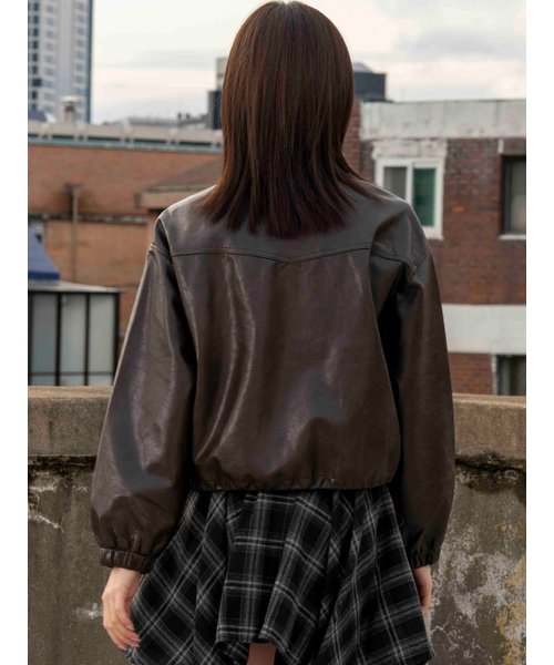 THE GREEN LAB（ザグリーンラボ）の「フェイクレザー ハイネック ジッパーディテールジャケット [ブラウン]（ライダースジャケット・レディース・その他・FREE）」の6枚目の写真