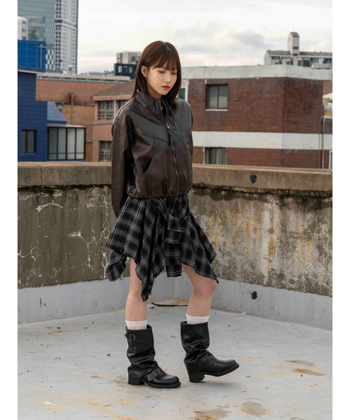 THE GREEN LAB（ザグリーンラボ）の「フェイクレザー ハイネック ジッパーディテールジャケット [ブラウン]（ライダースジャケット・レディース・その他・FREE）」の7枚目の写真