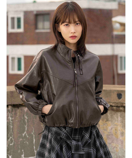 THE GREEN LAB（ザグリーンラボ）の「フェイクレザー ハイネック ジッパーディテールジャケット [ブラウン]（ライダースジャケット・レディース・その他・FREE）」の8枚目の写真