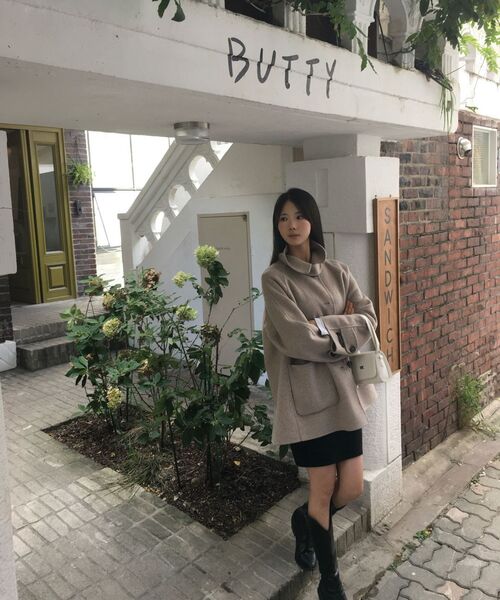 ZEROSTREET（ゼロストリート）の「[6カラー] ハンドメイドAラインウールハーフコート（チェスターコート・レディース・ネイビー/グレー系/ブラック/Cream/キャメル/オートミール・SMALL/MEDIUM）」の18枚目の写真