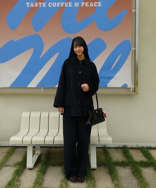 ZEROSTREET（ゼロストリート）の「[6カラー] ハンドメイドAラインウールハーフコート（チェスターコート・レディース・ネイビー/グレー系/ブラック/Cream/キャメル/オートミール・SMALL/MEDIUM）」の17枚目の写真