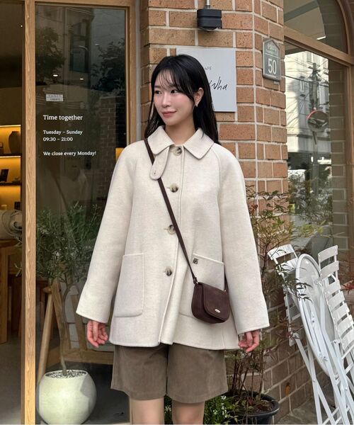 ZEROSTREET（ゼロストリート）の「[6カラー] ハンドメイドAラインウールハーフコート（チェスターコート・レディース・ネイビー/グレー系/ブラック/Cream/キャメル/オートミール・SMALL/MEDIUM）」の12枚目の写真