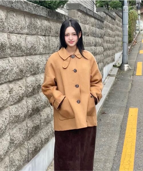 ZEROSTREET（ゼロストリート）の「[6カラー] ハンドメイドAラインウールハーフコート（チェスターコート・レディース・ネイビー/グレー系/ブラック/Cream/キャメル/オートミール・SMALL/MEDIUM）」の11枚目の写真