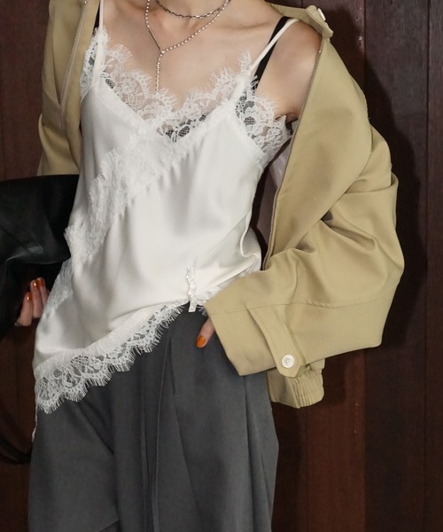 chuclla(チュクラ)の「レーストリムサテンキャミソール chw26s006(キャミソール・レディース・ブラック/ホワイト/ブラウン・FREE)」の1枚目の写真