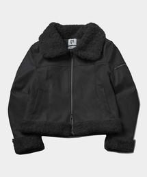 PLACE STUDIO（プレイススタジオ）の「Women's Shearling Fur Collar Incision Leather Short Mustang Zip-Up Jacket [Black]（ライダースジャケット）」