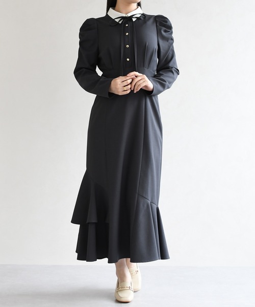 31 Sons de mode(トランテアン ソン ドゥ モード)の「2026春夏新作 襟付きマーメイドワンピース(ワンピース・レディース・チャコールグレー/ブラック・S/M)」の1枚目の写真