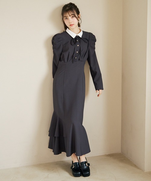 31 Sons de mode(トランテアン ソン ドゥ モード)の「2026春夏新作 襟付きマーメイドワンピース(ワンピース・レディース・チャコールグレー/ブラック・S/M)」の2枚目の写真