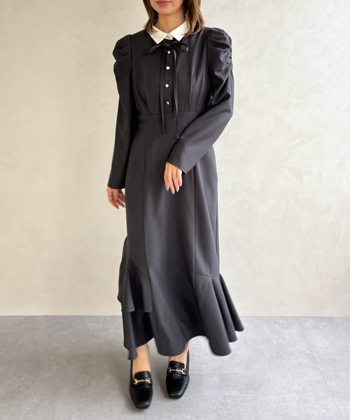 31 Sons de mode(トランテアン ソン ドゥ モード)の「2026春夏新作 襟付きマーメイドワンピース(ワンピース・レディース・チャコールグレー/ブラック・S/M)」の3枚目の写真