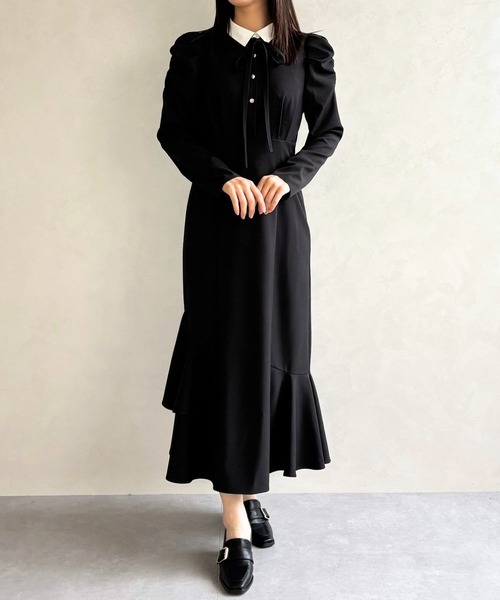 31 Sons de mode(トランテアン ソン ドゥ モード)の「2026春夏新作 襟付きマーメイドワンピース(ワンピース・レディース・チャコールグレー/ブラック・S/M)」の5枚目の写真