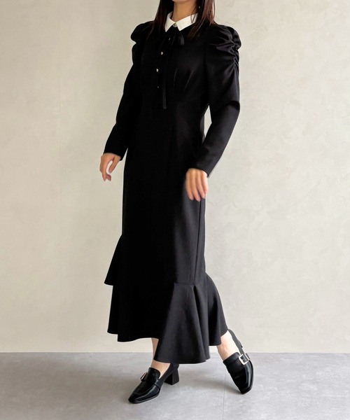 31 Sons de mode(トランテアン ソン ドゥ モード)の「2026春夏新作 襟付きマーメイドワンピース(ワンピース・レディース・チャコールグレー/ブラック・S/M)」の6枚目の写真