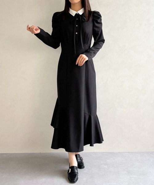 31 Sons de mode(トランテアン ソン ドゥ モード)の「2026春夏新作 襟付きマーメイドワンピース(ワンピース・レディース・チャコールグレー/ブラック・S/M)」の16枚目の写真