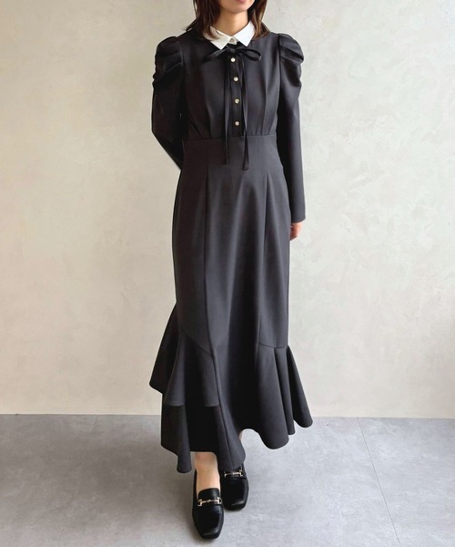 31 Sons de mode(トランテアン ソン ドゥ モード)の「2026春夏新作 襟付きマーメイドワンピース(ワンピース・レディース・チャコールグレー/ブラック・S/M)」の15枚目の写真