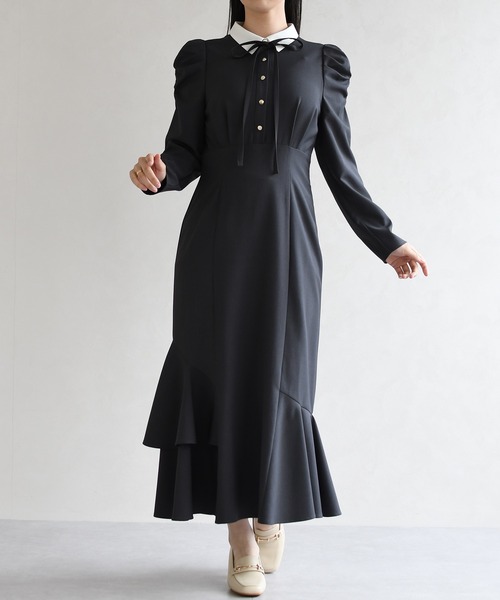 31 Sons de mode(トランテアン ソン ドゥ モード)の「2026春夏新作 襟付きマーメイドワンピース(ワンピース・レディース・チャコールグレー/ブラック・S/M)」の21枚目の写真