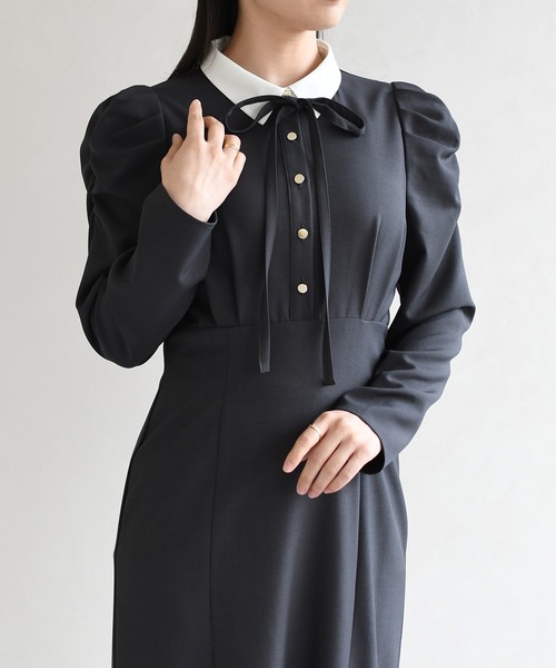 31 Sons de mode(トランテアン ソン ドゥ モード)の「2026春夏新作 襟付きマーメイドワンピース(ワンピース・レディース・チャコールグレー/ブラック・S/M)」の18枚目の写真