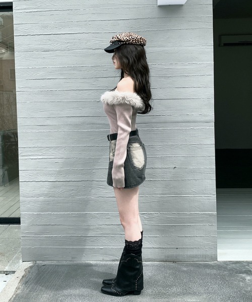 VEILA（ヴェイラ）の「ファーオフショルダーリブニットトップス（ニット/セーター・レディース・グレー・フリー）」の9枚目の写真