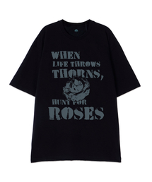 [オーバーサイズ]ローズ13番手コットンラウンドネック半袖Tシャツ_ブラック