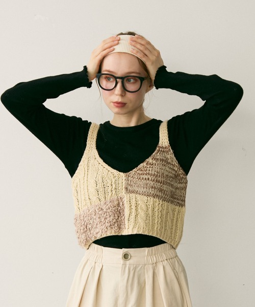 Crisp（クリスプ）の「ミックスニットビスチェ（ニット/セーター・レディース・アイボリー・FREE）」の6枚目の写真