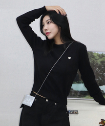 (W) ベーシックエッセンシャルウォッシャブルラウンドニット BLACK
