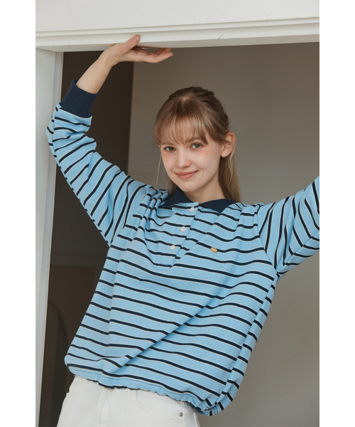 ANOETIC(アノエティック)の「ANC STRIPE STRING RUGBY SWEATSHIRTS_BLUE(スウェット・レディース・ブルー・FREE)」の1枚目の写真