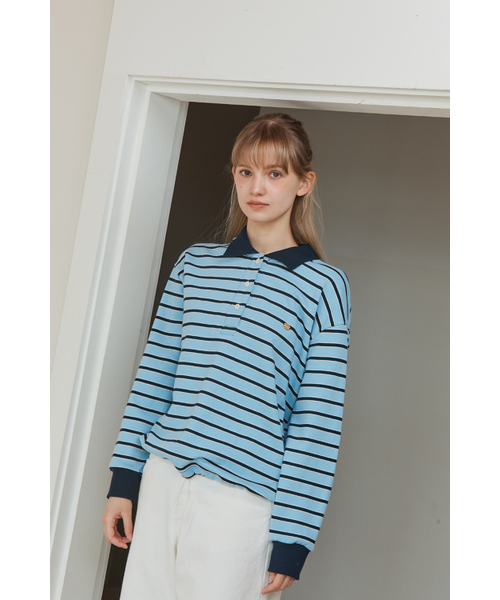 ANOETIC(アノエティック)の「ANC STRIPE STRING RUGBY SWEATSHIRTS_BLUE(スウェット・レディース・ブルー・FREE)」の2枚目の写真