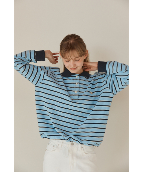 ANOETIC(アノエティック)の「ANC STRIPE STRING RUGBY SWEATSHIRTS_BLUE(スウェット・レディース・ブルー・FREE)」の3枚目の写真